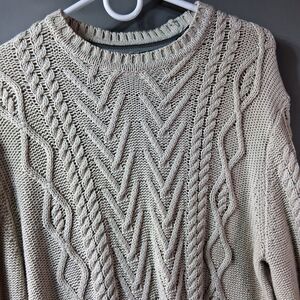 Weatherproof Fisherman Heritage Cable Knit Sweater Cream Beige Sz S Coastal